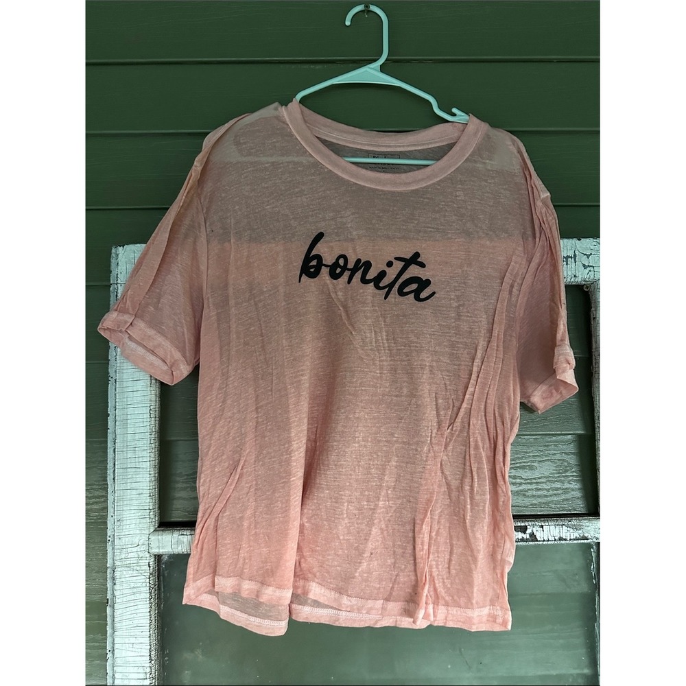 Miken Flow Bonita Graphic Tee Peach Pink‎ Short Sleeve Slub Knit T-Shirt XL